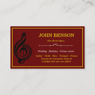 Tarjeta De Visita Classy Music Teacher White Treble Clef con notas