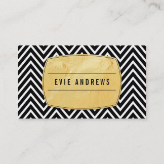Tarjeta De Visita CLASSY negrita patrón de chevron oro panel Relieve
