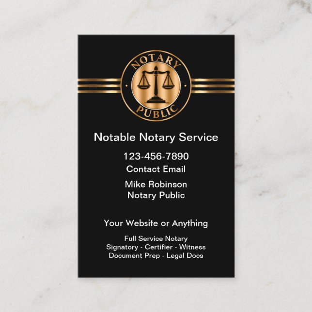 Tarjeta De Visita Classy Notary Public Services (Anverso)