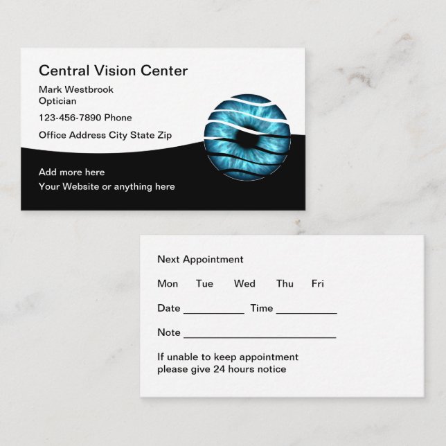 Tarjeta De Visita Classy Optician Ophthalmologist Appointment Cards (Anverso / Reverso)