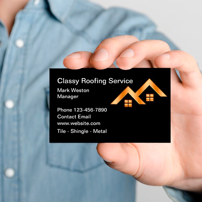 Tarjeta De Visita Classy Roofing Construction Business Cards (Subido por el creador)