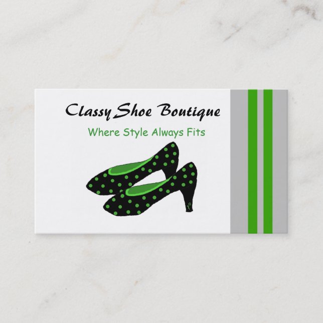 Tarjeta De Visita Classy Shoe Boutique - Negro y Verde (Anverso)
