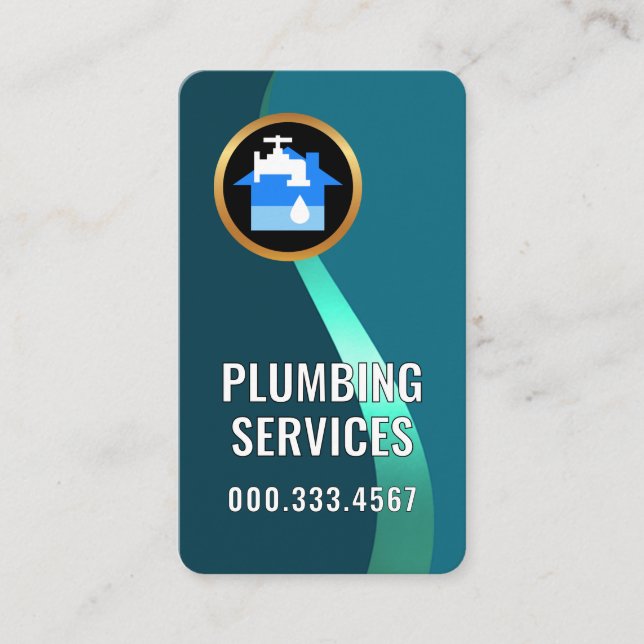 Tarjeta De Visita Classy Trendy Blue Water Curve (Anverso)