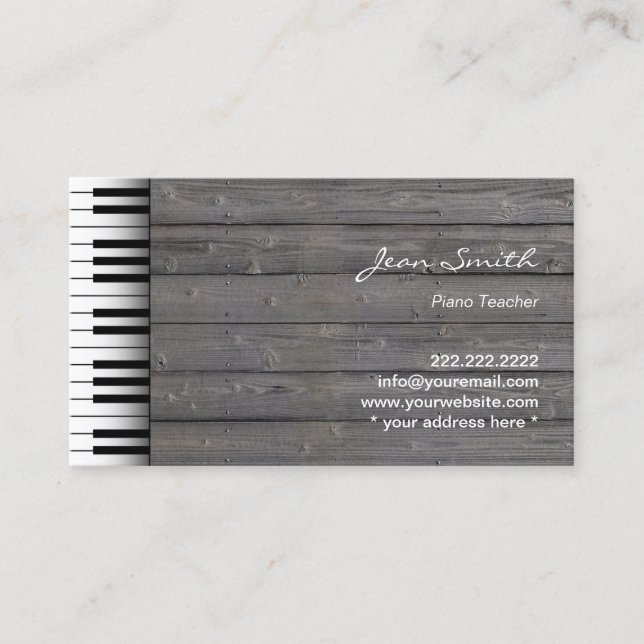 Tarjeta De Visita Classy Wood Background Music Piano Teacher (Anverso)