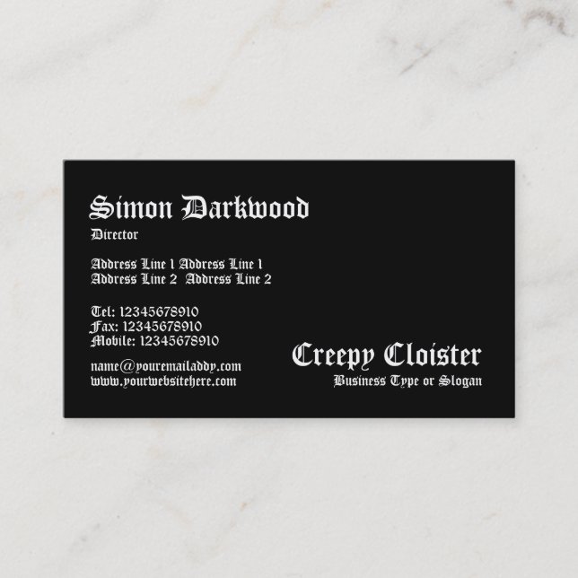Tarjeta De Visita Claustro espeluznante - negro (Anverso)