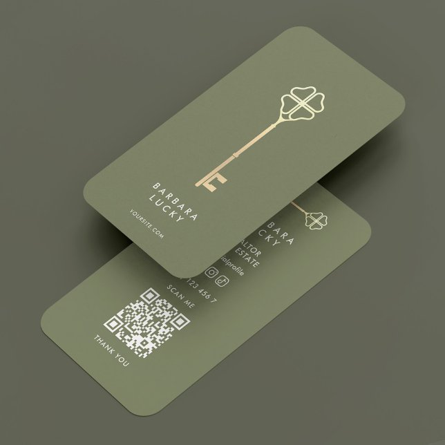 Tarjeta De Visita Clave del reactor hipotecario inmobiliario Mínimo  (Mortgage Realtor Key Real Estate Minimal Sage Business Card
)