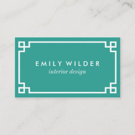 Tarjeta De Visita Clave griega Verde azulada y blanca de moda