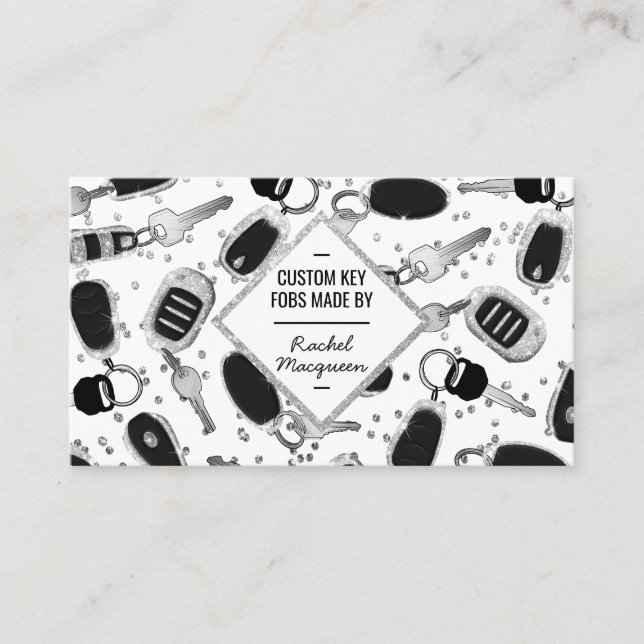 Tarjeta De Visita Clave Purpurina de plata espárrago Fob Diamond Cra (Anverso)