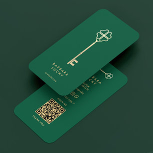 Tarjeta De Visita Clave verde mínima de caza de hipotecas inmobiliar