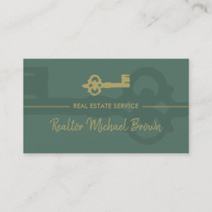 Tarjeta De Visita Clave Vintage Sage Green Gold