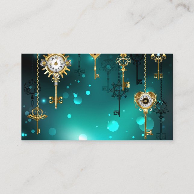 Tarjeta De Visita Claves de esqueleto antiguas sobre fondo verde (Anverso)