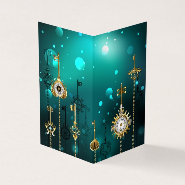 Tarjeta De Visita Claves de esqueleto antiguas sobre fondo verde (Exterior)