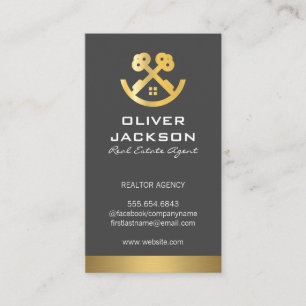 Tarjeta De Visita Claves de oro y logotipo para el hogar Bienes in