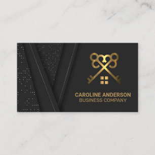 Tarjeta De Visita Claves de oro y logotipo para el hogar   Bienes in