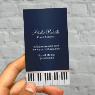 Tarjeta De Visita Claves de piano azul de la marina elegante