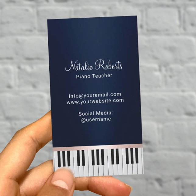Tarjeta De Visita Claves de piano azul de la marina elegante (Subido por el creador)