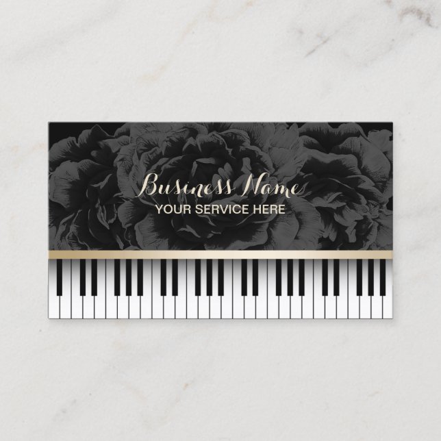 Tarjeta De Visita Claves de piano de maestro de música elegante flor (Anverso)