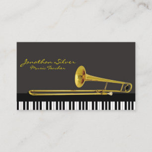 Tarjeta De Visita Claves de piano elegantes y música trombona