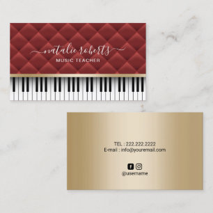 Tarjeta De Visita Claves de piano rojo y oro de lujo para profesores