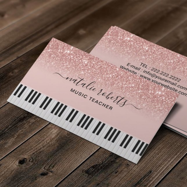 Tarjeta De Visita Claves de piano Rosa moderno Purpurina de oro (Subido por el creador)