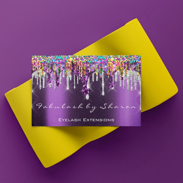 Tarjeta De Visita Clavos de artista de maquillaje Perforaciones Plat (Makeup Artist Nails Silver Drips Purple Holograph Business Card)
