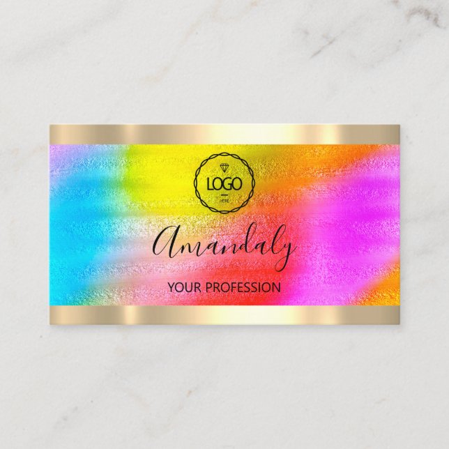 Tarjeta De Visita Clavos de maquillaje profesional Lash Gold Hologra (Anverso)