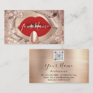 Tarjeta De Visita Clavos de maquillaje Rosa Beso de oro Rojo Lips Có