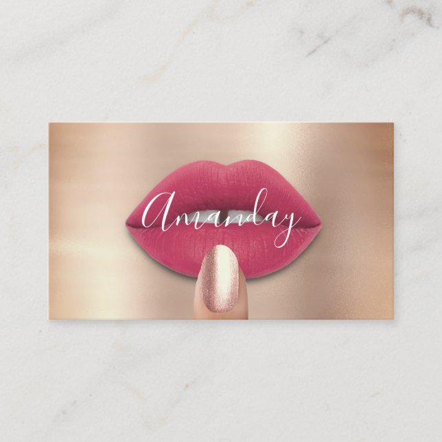 Tarjeta De Visita Clavos de maquillaje Rosa Lips de besos rosados lo (Anverso)