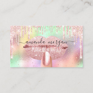 Tarjeta De Visita Clavos Manicure Makeup Holograph Lips Rosa Purpuri