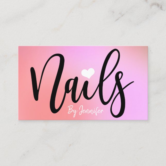 Tarjeta De Visita Clavos modernos de gradiente rosa y violeta (Anverso)