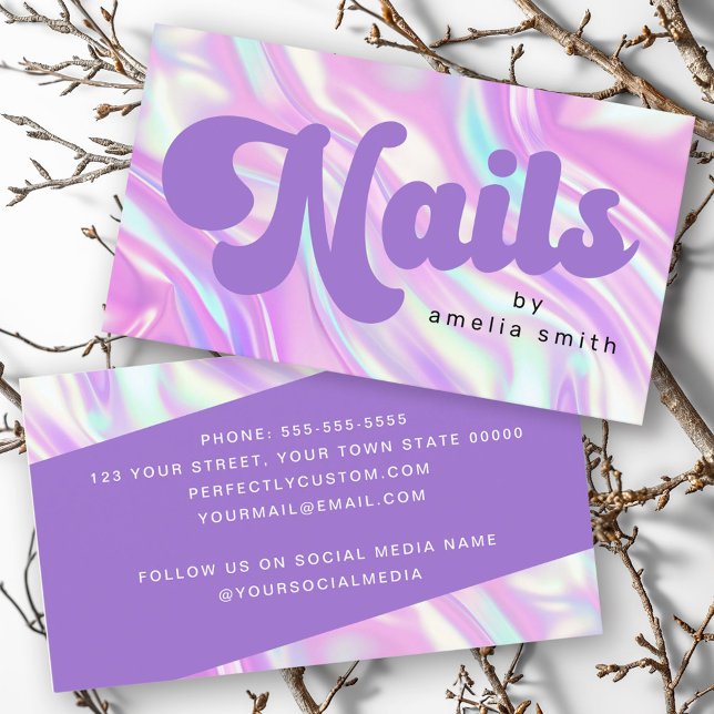 Tarjeta De Visita Clavos por nombre púrpura (Nails by name purple pastels business card)