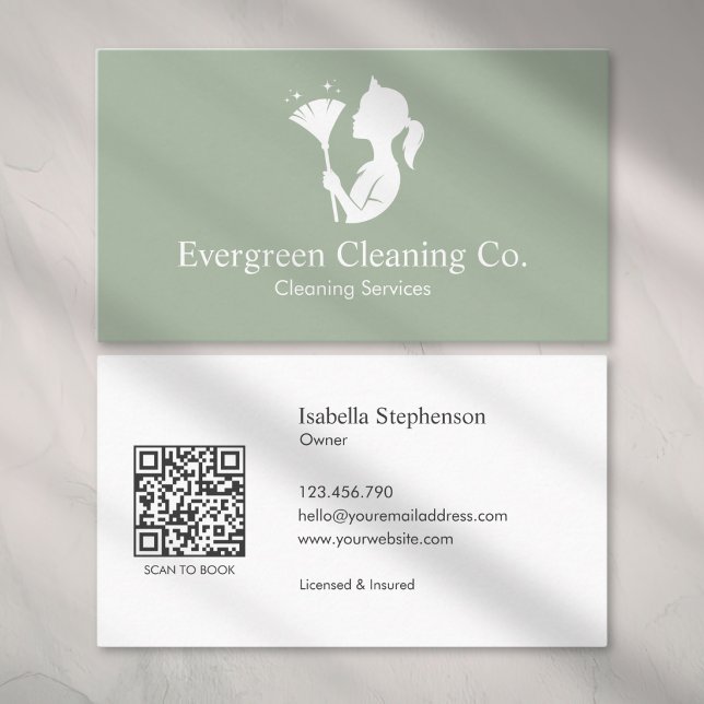 Tarjeta De Visita Cleaner House Cleaning Service Minimal QR Code (Subido por el creador)