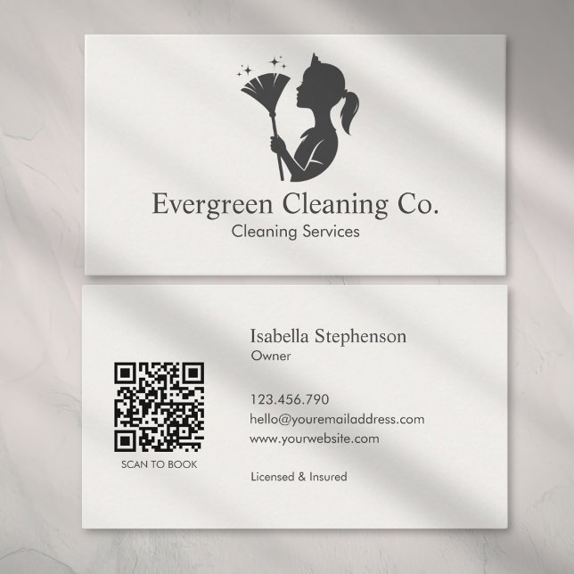 Tarjeta De Visita Cleaner House Cleaning Service QR Code Minimal (Subido por el creador)