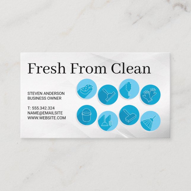 Tarjeta De Visita Cleaning Icons | Maid Janitorial Services (Anverso)