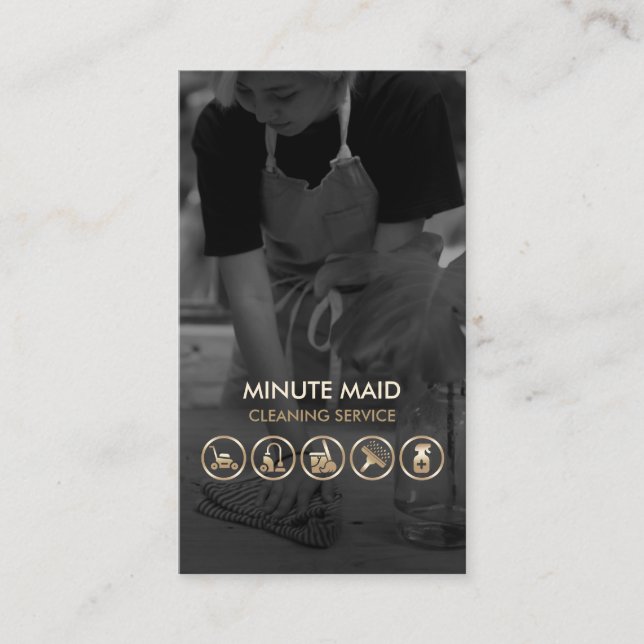 Tarjeta De Visita Cleaning Service Faux Gold Icons Cleaner (Anverso)