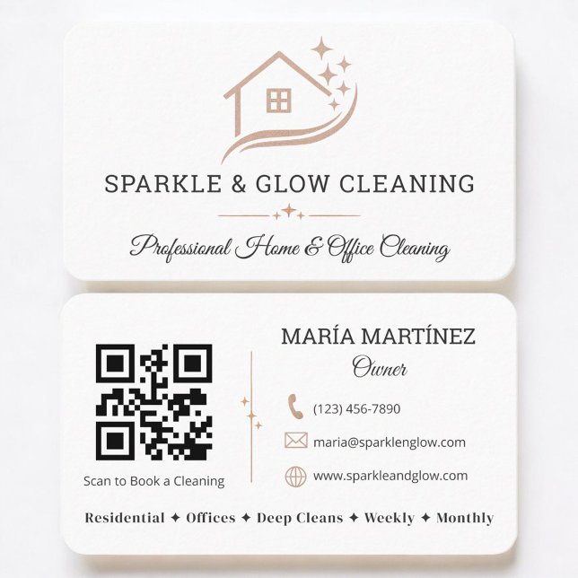Tarjeta De Visita Cleaning Service House Logo QR Code (Subido por el creador)