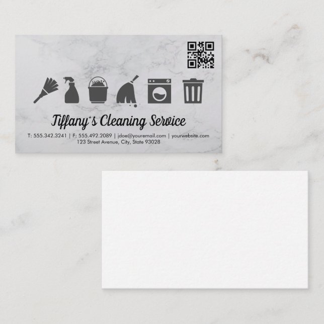 Tarjeta De Visita Cleaning Service Icons | qr code (Anverso / Reverso)