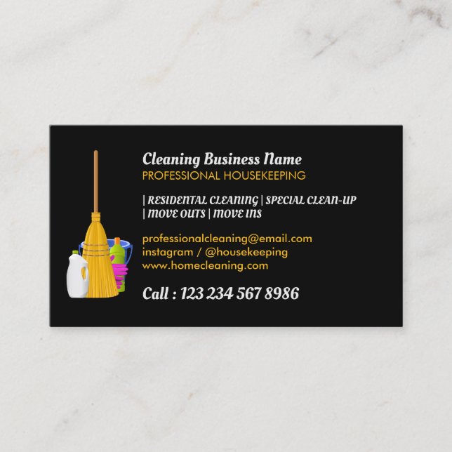 Tarjeta De Visita Cleaning Service Standard Black (Anverso)