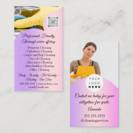 Tarjeta De Visita Cleaning Services House Keeping QRCode Photo Pink