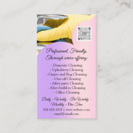Tarjeta De Visita Cleaning Services House Keeping QRCode Photo Pink