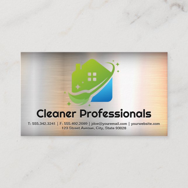 Tarjeta De Visita Cleaning Services House Logo | Metal Background (Anverso)
