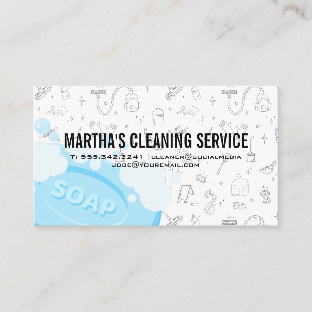 Tarjeta De Visita Cleaning Services | Soap Bubbles | Maid (Anverso)