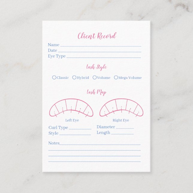 Tarjeta De Visita Cliente de extensión Eyelash Formulario de registr (Anverso)