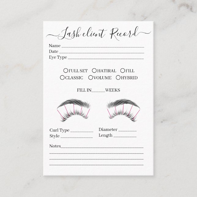 Tarjeta De Visita Cliente de extensión Eyelash Formulario de registr (Anverso)