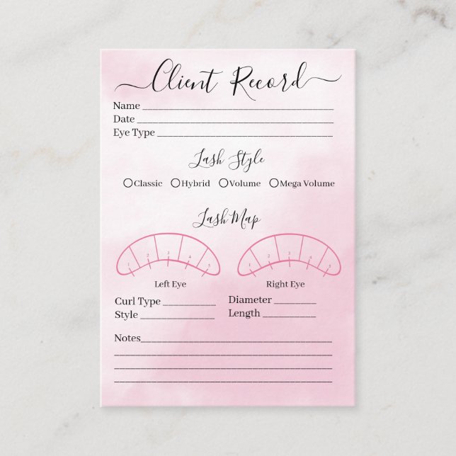 Tarjeta De Visita Cliente de extensión Eyelash Formulario de registr (Anverso)
