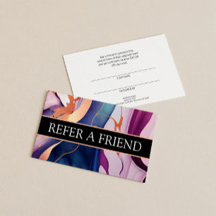 Tarjeta De Visita Cliente de referencia de oro morado de mármol líqu
