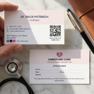 Tarjeta De Visita Clínica de Cardiología Negocio   Cita Limpia