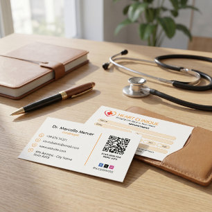 Tarjeta De Visita Clínica de Cardiología Negocio   Cita Limpia