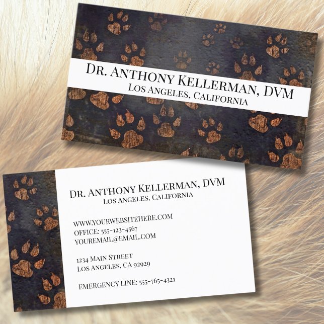 Tarjeta De Visita Clínica de cuidado de mascotas Paw Print Veterinar (Paw Print Veterinarian Business Card)