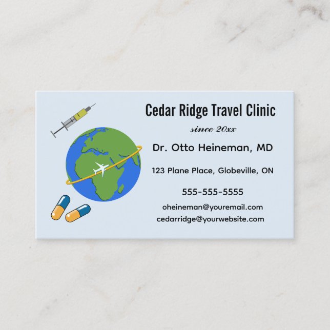 Tarjeta De Visita Clínica de Viajes Editable (Anverso)